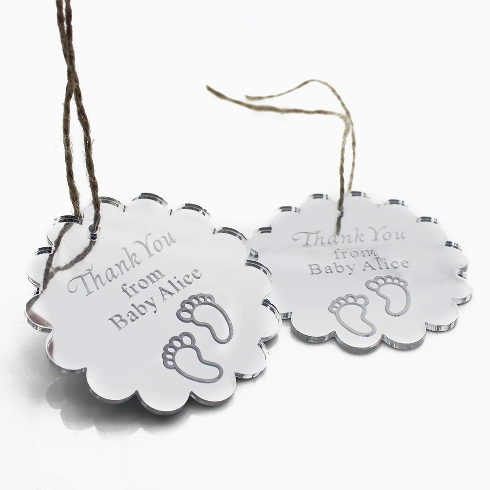 

Set of 50pcs Personalized Engraved Mirror Baby Shower Tags Thank You Tags Decor Tags Gifts Birthday Decor Favors 45x45mm
