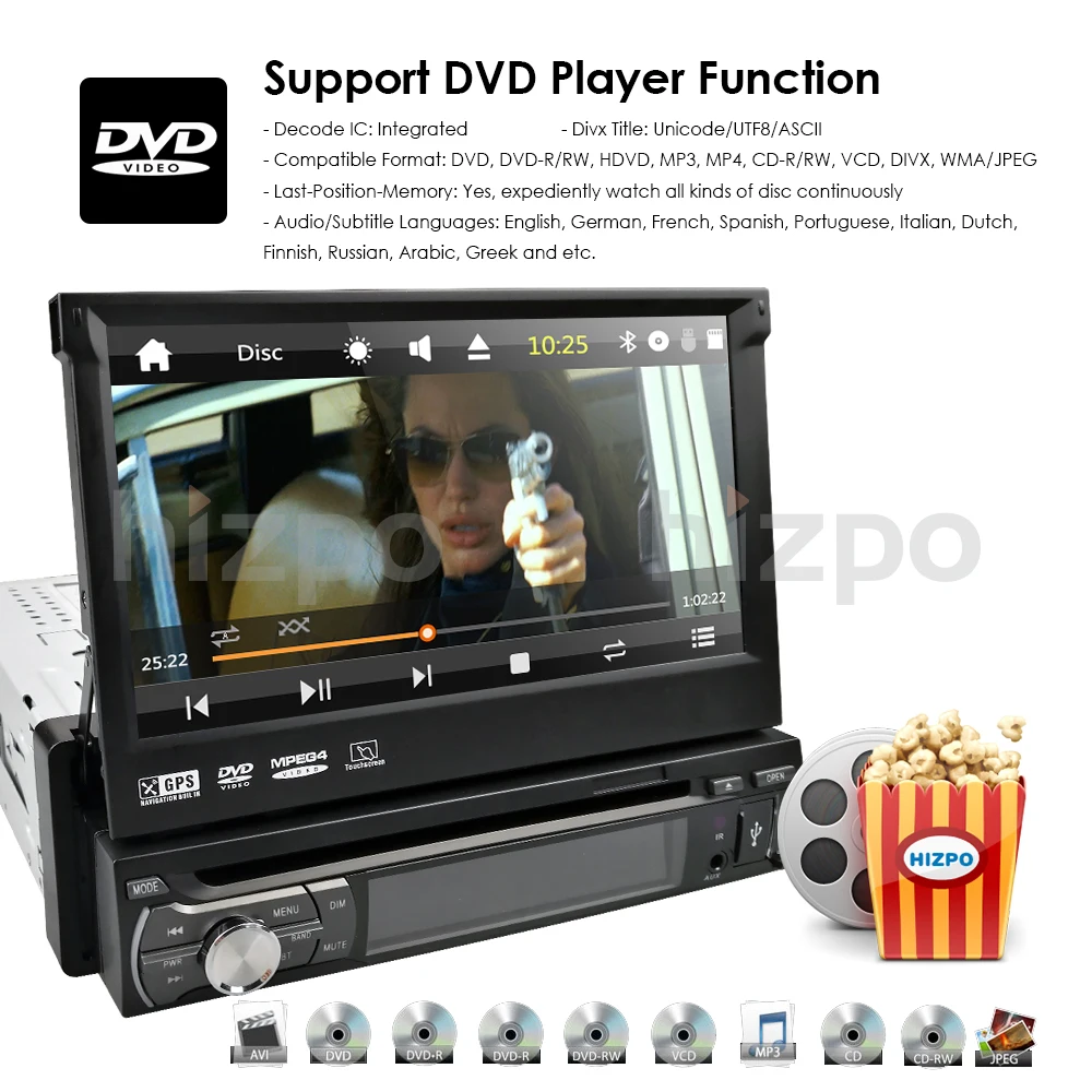 Clearance Single 1 Din 7" Universal Touch screen Car Monitor DVD Player With GPS Navi Auto radio Stereo Car Audio TV Bluetooth rear camera 2