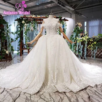 شراءVestido De Noiva 2019 زهور ثلاثية الأبعاد من الخرز الكريستالي الحقيقي فستان زفاف فاخر مقاس كبير فستان زفاف مسلم عتيق لحفلات الزفاف