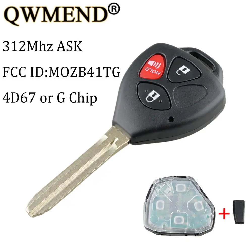 

QWMEND 3Buttons Remote key 312Mhz Transponder Chip 4D67 or G For Toyota Yaris 2007 2008 2009 2010 2011 MOZB41TG Car keys