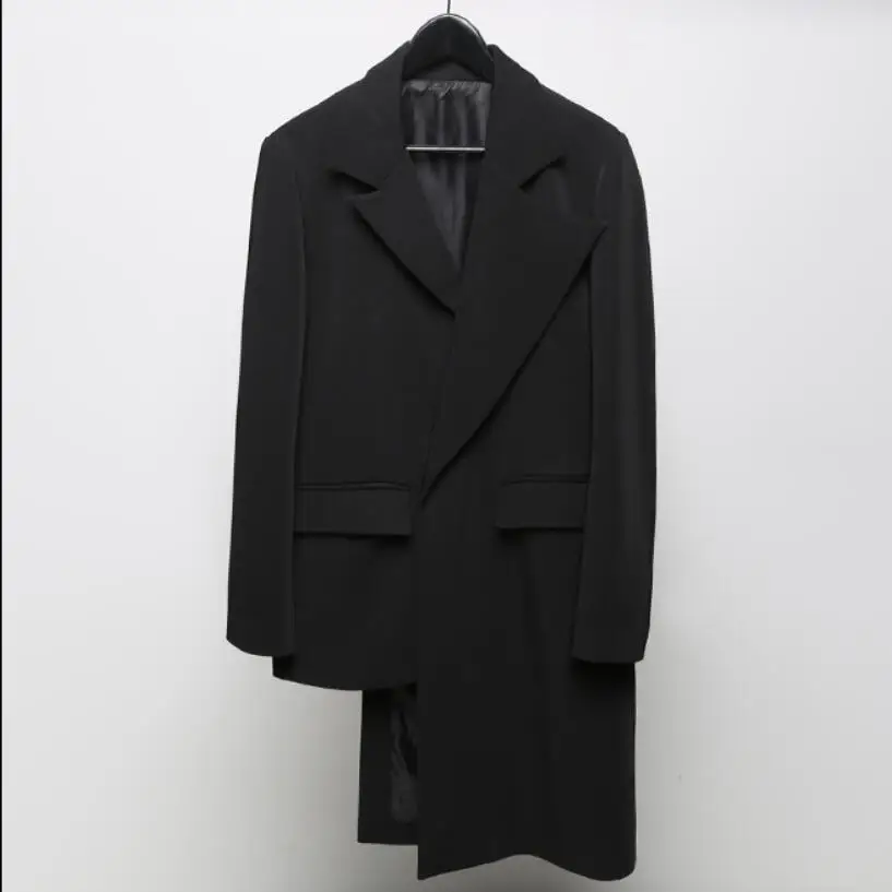 

S-5xl Men Long Blazer Coat Irregular Asymmetrical Cut Black Single-breasted Casual Single West Singer Clothes Original Design