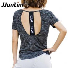 Сексуальное платье с открытой спиной Женские футболки для йоги короткий рукав спортивные топы Для женщин Одежда для фитнеса, тренажерного зала Спортивная Футболка Топ для бега Лонгсливы для бега