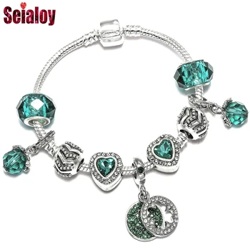 

SEIALOY European Fashion Jewelry Green Lucky Love Glass Beads Charm Bracelets For Women Couple lover Brands Bracelet & Bangles