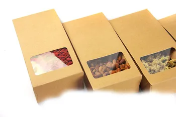 

30pcs stand up window brown kraft paper bags boxes recyclable for wedding/Gift/Jewelry/Food/Candy Package Paper Box 10*23.5*3cm