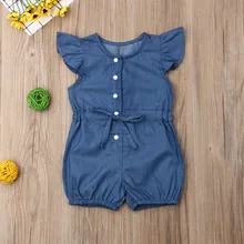 New Toddler Baby Girl Fly Sleeve Jumpsuit Flower/Denim Ruffle Romper Outfit Set 1-6 Years New Toddler Baby Girl Fly Sleeve Jumpsuit Flower/Denim Ruffle Romper Outfit Set 1-6 Years