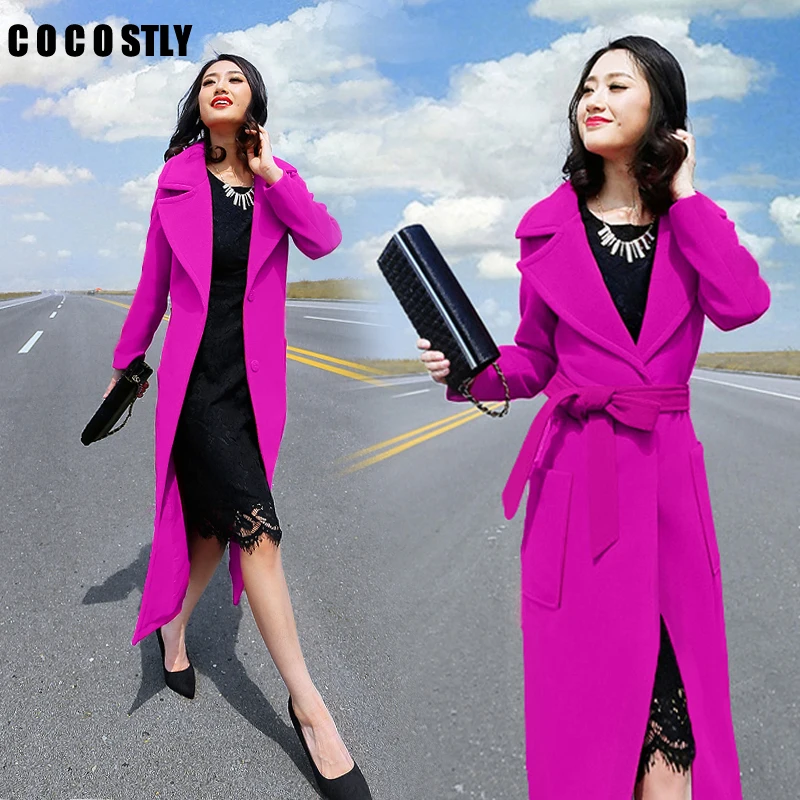 

Winter Coat Women Ultra Long Cashmere Coat Turn-down Collar Long Sleeve Slim Outwear Solid Color Female X-Long Overcoat
