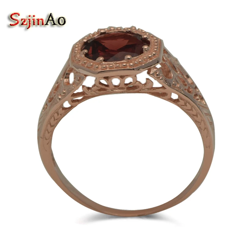 

szjinao New Arrival Natural garnet 14k Gold Ring Fashion Wedding Rose Gold Jewelry Rings for Women Wedding Decoration Wholesale