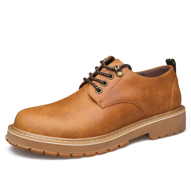 GOXPACER Весенние мужские туфли круглый носок Для мужчин повседневная обувь работы шнуровкой мода лифт британский стиль толстый каблук Low Cut