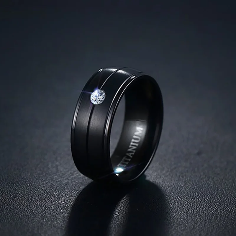 Мужское кольцо в стиле панк из чистого титана, Черное Матовое обручальное кольцо с фианитом, кольцо для мужчин, обручальные аксессуары, ювелирные изделия