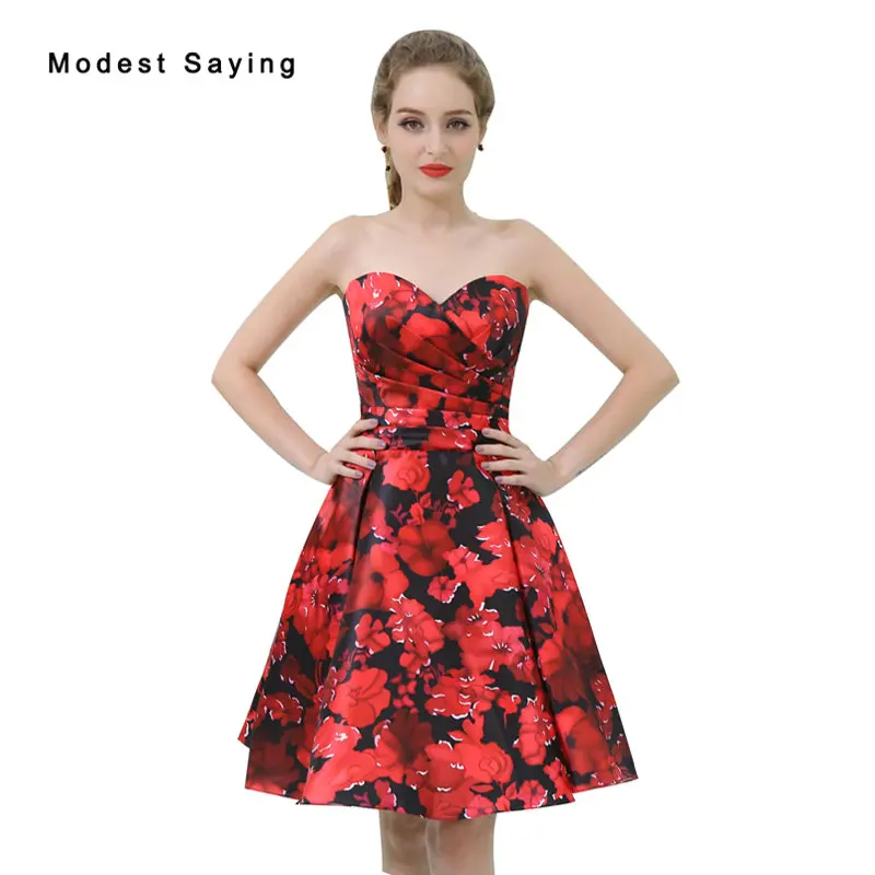 red floral cocktail dress