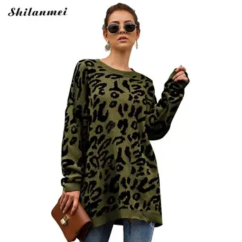 

Autumn Sweater Women Leopard Printed Knitwear 2019 New Winter Loose Causal Sweaters Pullovers Fashion Streetwear Knitted Sweater