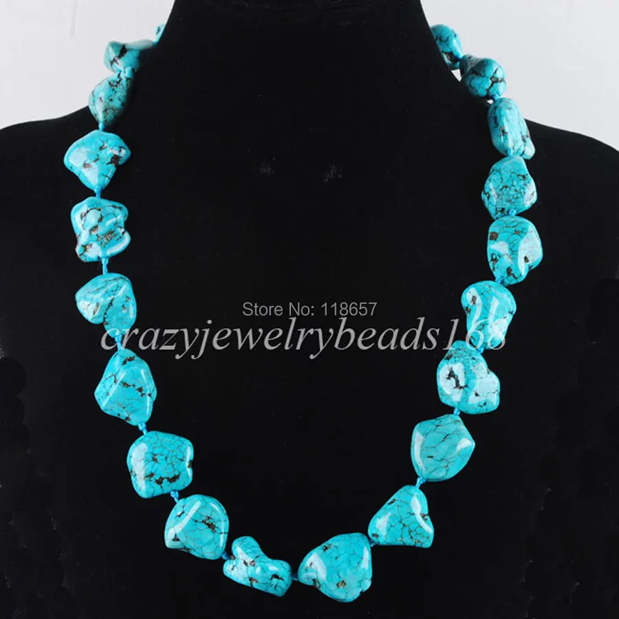 

Free shipping Fashion Jewelry Natural Blue Howlite Howlite Freeformed Nugget Beads Necklace 20 Inches IF3101