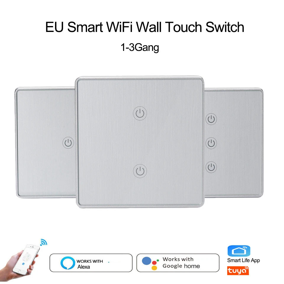 EU Panel 1//2//3 Gang WiFi Touch Light Switch TUYA//Smart life APP for Alexa Google