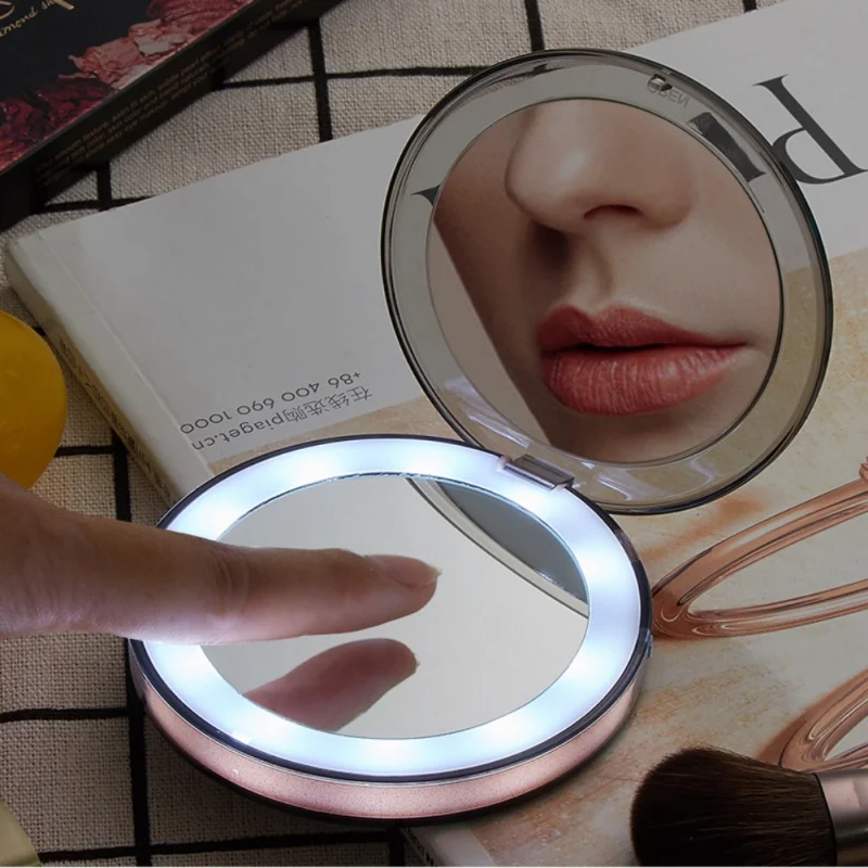 

Mini 10 Lights LED Makeup Mirror 1X 3X Magnify Hand Held Fold Micro USB Charging Built-in Battery Chargeable Photo Studio kits