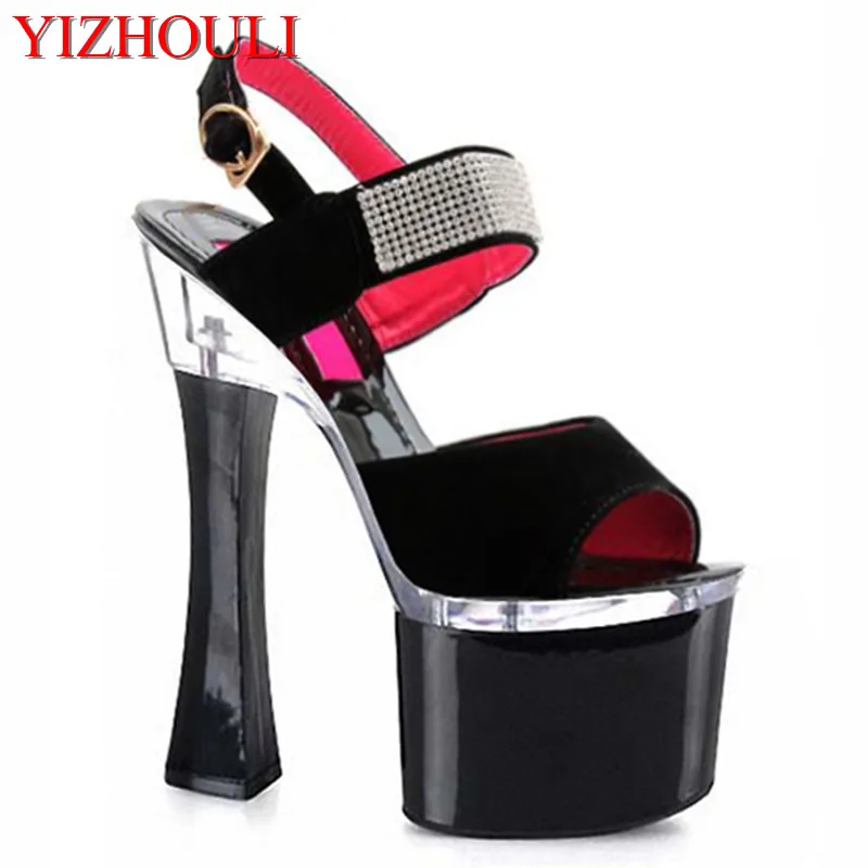 Клык каблук высота каблука женская обувь на платформе, 17-18 см день ненависть высокие сандалии, алмаз украшения обувь для танцев