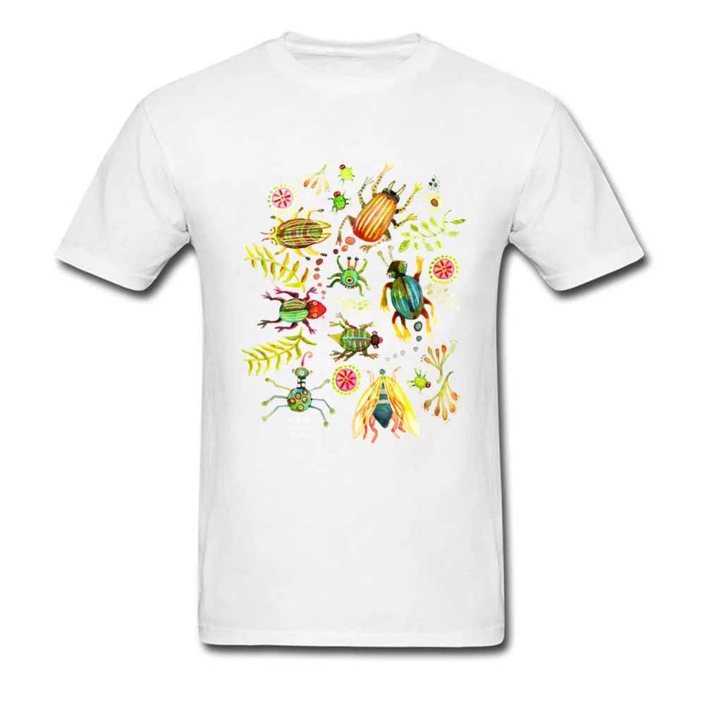 Print Top T-shirts Short Sleeve Printed 2018 Newest Men's Summer Tops Shirts Printed Tshirts Crewneck Cotton Fabric Beetles and Bugs and Insects Galore by dotsofpaint white