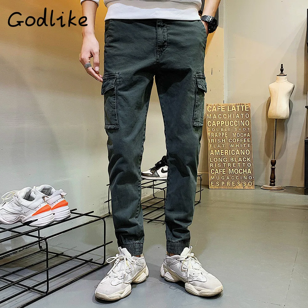 GODLIKE All-new 2019 повседневные jogger однотонные брюки мужские хлопковые тянущиеся Панталоны homme военные брюки карго/Военные