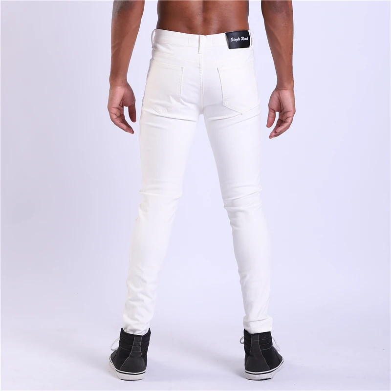 Single Road White Jeans Men Biker Mens Supper Skinny Jeans Streetwear Stretch Denim Pants Man Slim Fit Brand Jeans Male