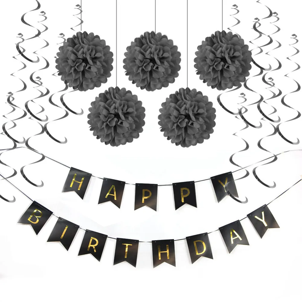 7pcs Black Theme Birthday Party Paper Decoration S...