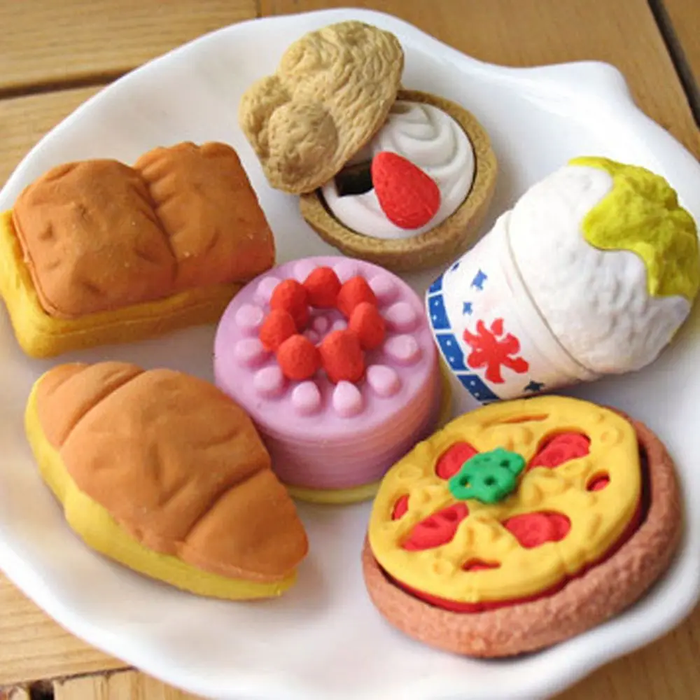 

2Pcs/Lot Random Eraser Rubber Stationery New Cake / Friut / Animal / Vegetables Shaped Creative Cute School Supplies For Kids