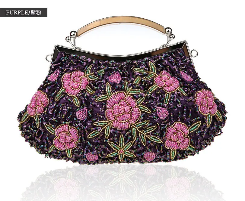 Серебристая китайская женская Свадебная вечерняя сумочка с бисером и блестками, клатч, сумочка для невесты, вечерние сумочки, косметичка, 0003-B - Цвет: Фиолетовый