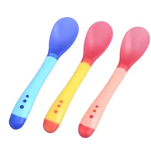 3pcs/set Safety Temperature Sensing Baby Silicon Spoon Kids Children Flatware Feeding Spoon