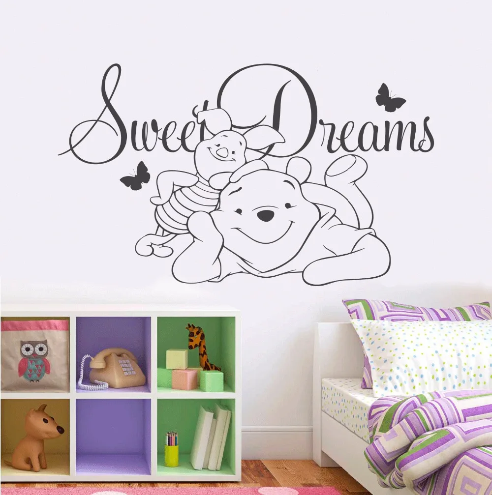 

Nursery Decor Bear Vinyl Wall Sticker Baby Sweet Dreams Vinyl Wall Decal Children Bedroom Cartoon Wall Poster ER64