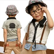 Оформление Мальчики мультфильм галстук футболка Комбинезоны Комплекты летней одежды для мальчиков брюки с подтяжками Детские комплекты одежды модная детская одежда