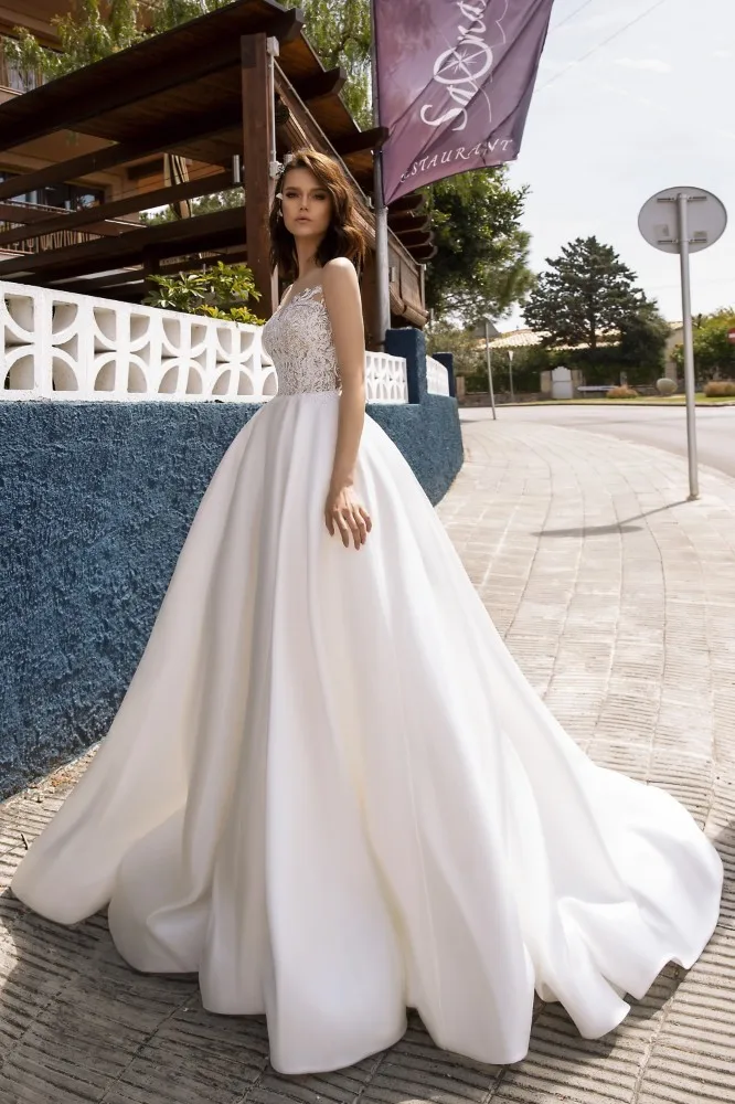 Vivian's Bridal Sexy Illusion Mesh Fluffy Wedding Dress 2019 Elegant