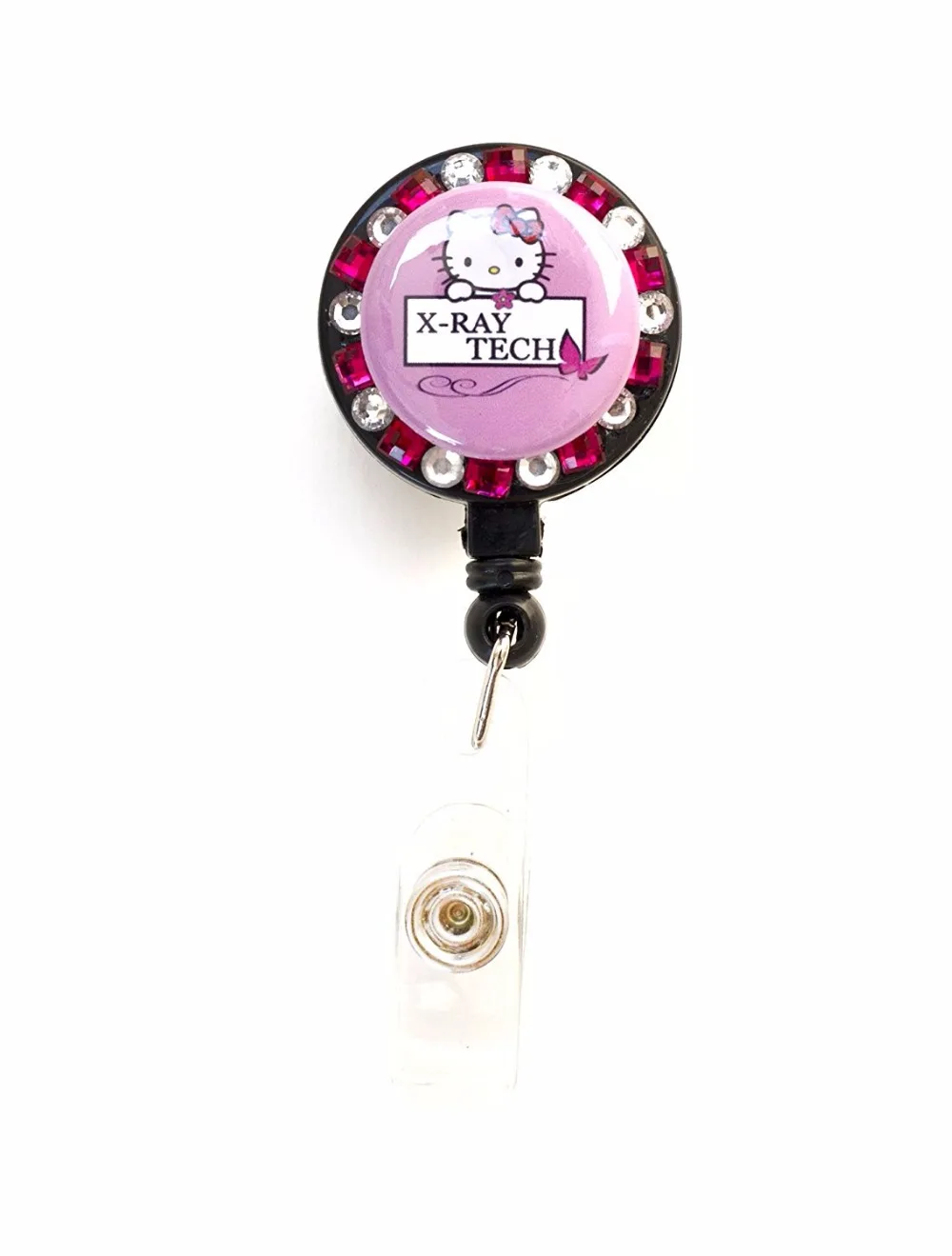 

Pink X-Ray Technician Hello Kitty Butterfly Rhinestone Retractable Badge Reel with rhinestone 10pcs/lot