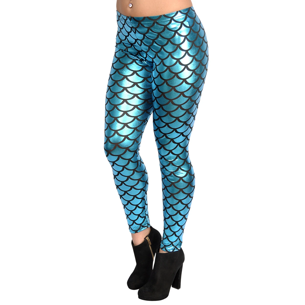 Shiny Teal Mermaid Leggings Size Large