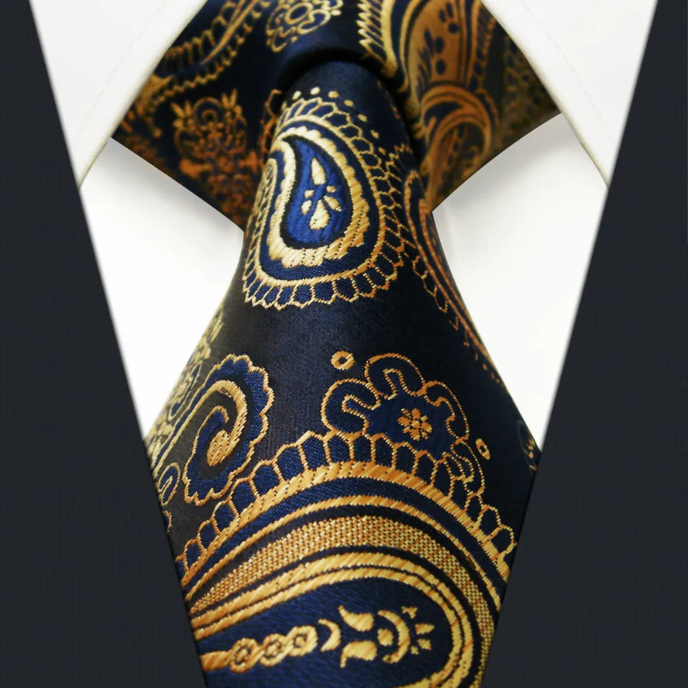 U10 Paisley Gold Blue Navy Mens Tie Neckties Extra Long Size Matching