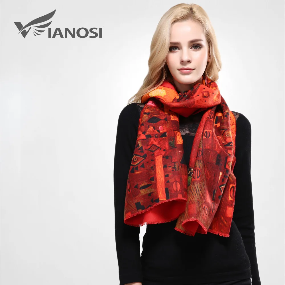 [VIANOSI] Brand Wool Scarf Women Thicken Warm Winter Scarf Woman Red Printing Scarves and Stoles