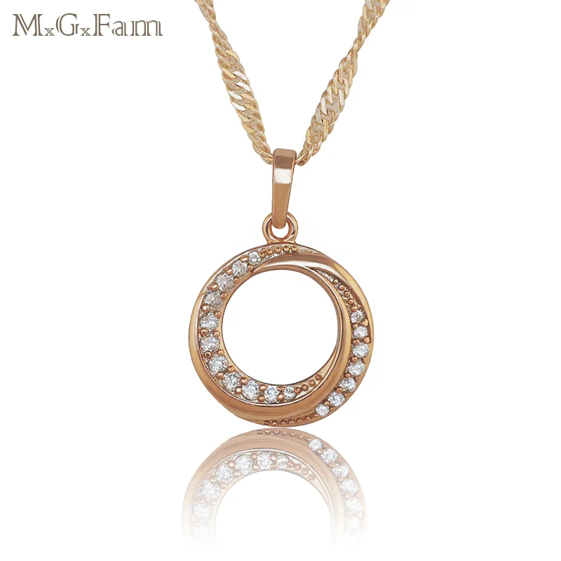 Подвеска MGFam Lucky круглая для женщин 18 К желтое золото цвет AAA + Zircon 45 см волнистая