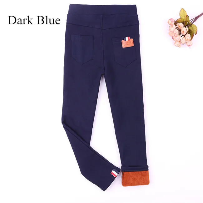 Новые зимние Утепленные вельветовые штаны для девочек детские обтягивающие длинные брюки Узкие хлопковые теплые леггинсы для девочек детская одежда - Цвет: dark blue