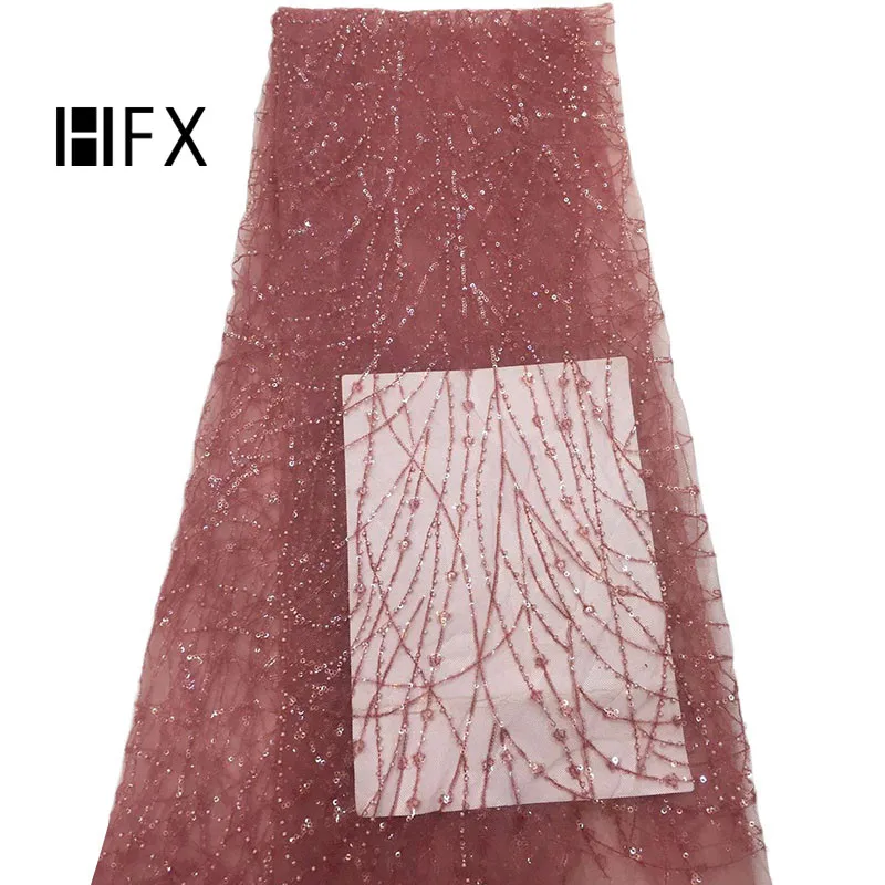 

HFX African Sequins Lace Fabric 2019 Embroidered Nigerian Laces Fabrics High Quality French Tulle Lace Fabric For Women H1618