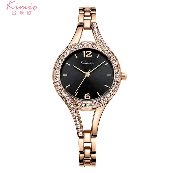 Модные женские часы-браслет от бренда KIMIO, женские кварцевые часы, повседневные женские нарядные часы, наручные часы, Relogio Feminino - Цвет: gold black