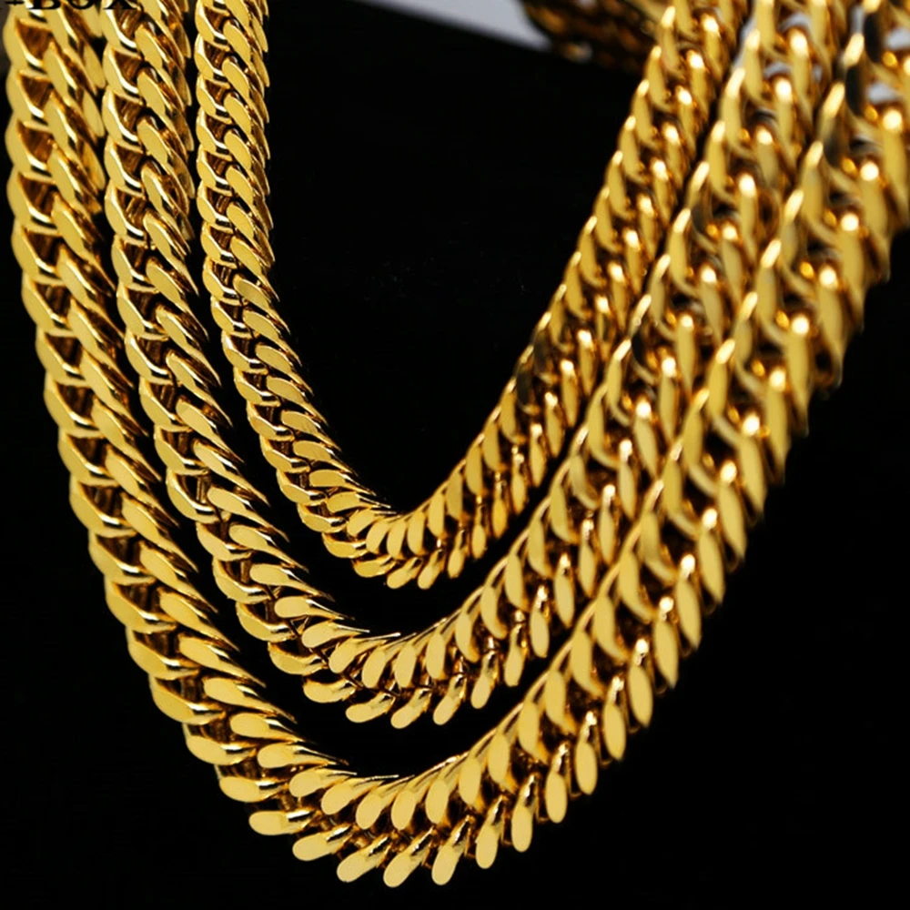 

Cuban Link Chain Necklace Yellow Gold Filled Mens Necklace Heavy Hip Hop Link Chain