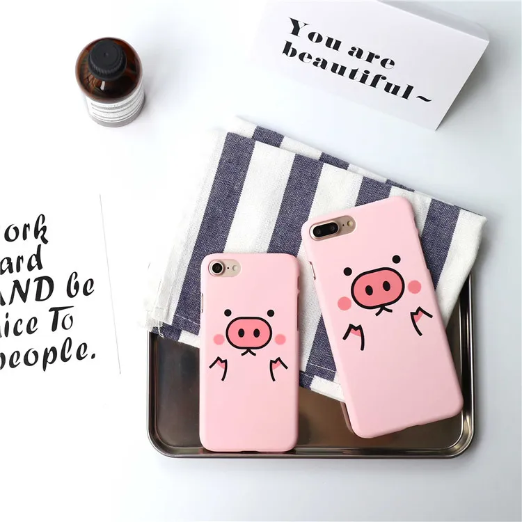 KYOKO cartoon pink pig cell phone shell for iPhone 7 5 se iphone Xs Max / XR 8Plus sanding |