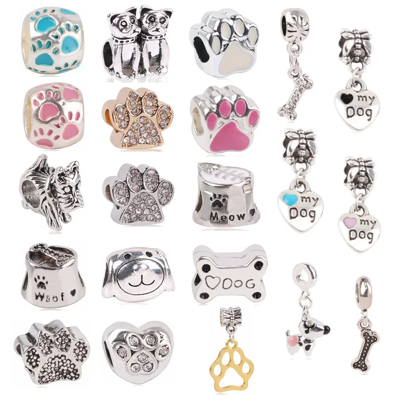 Gold Dog Paw Bead Charms 