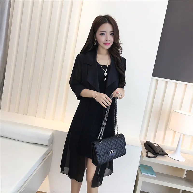 Summer new Korea wind temperament was thin chiffon cardigan long section of beach sun shirt jacket female yarn clothes Blouses