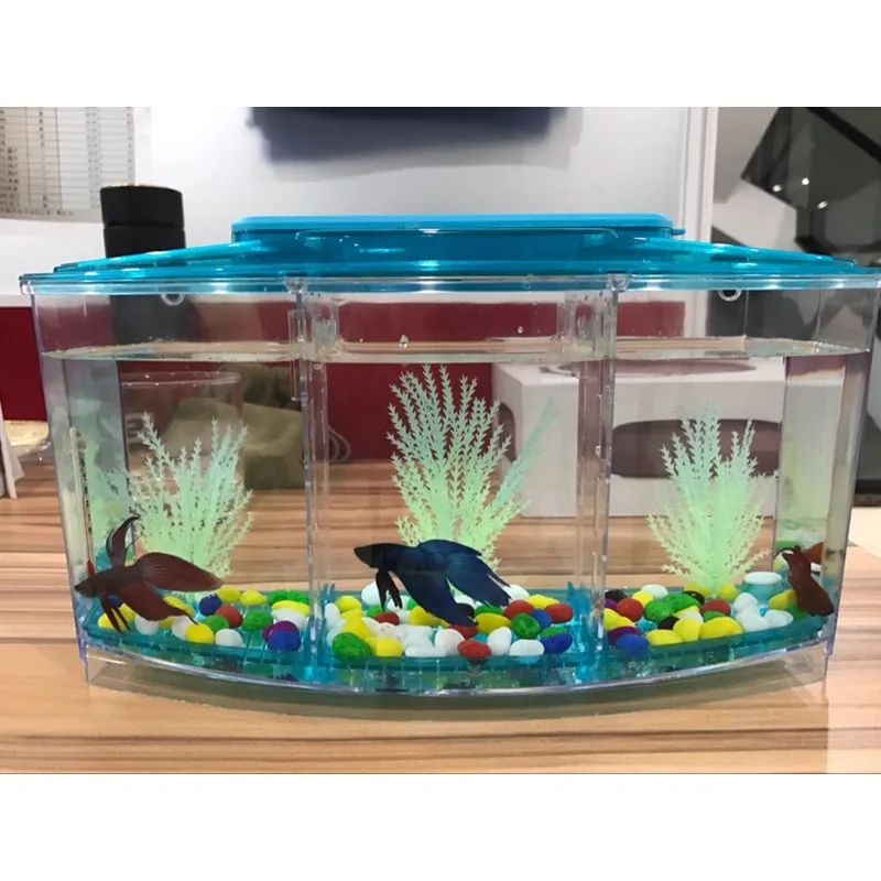Acrylic 3 Splits Aquarium Betta Fish Bowl Led Light Aquarium