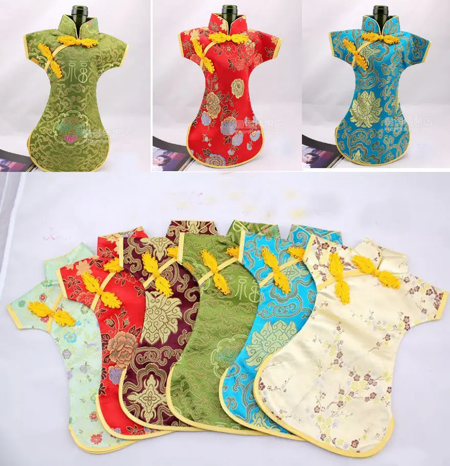 Wholesale 5PCS CHINESE HANDMADE CLASSIC CLOTH STYLE SILK WINE BOTTLE COVERS 