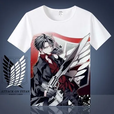Coshome атака на Титанов футболка Shingeki No Kyojin Mikasa Levi Косплей футболки костюмы для мужчин и женщин короткий рукав летние футболки топы - Цвет: P