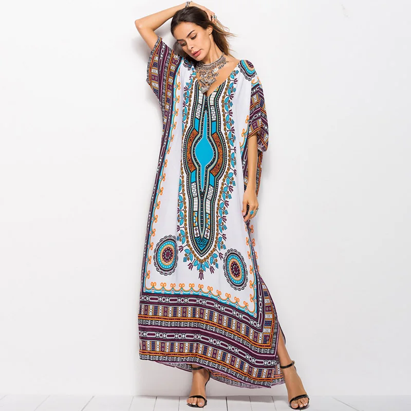 

New summer autumn big size Womens clothing Floor-Length Maxi Dress O-Neck Printed Ethnic Robe Vestidos Long Indian dashiki dress