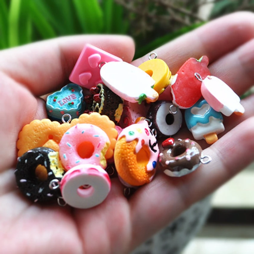

For DIY Phone Decoration Shipped By Random 50pcs Resin Charms Necklace Food Pendant