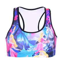 Женский короткий жилет для фитнеса с рисунком принцессы, беспроволочное нижнее белье, бесшовный эластичный Топ на бретелях, мягкий бюстгальтер в стиле хип-хоп