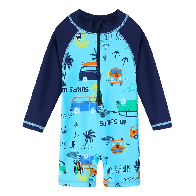 BAOHULU UPF50+ Print Baby Girl Swimsuit Long Sleeve Kids Swimwear One Piece Toddler Infant Bathing Suit for Girls Boys Children S292 Car