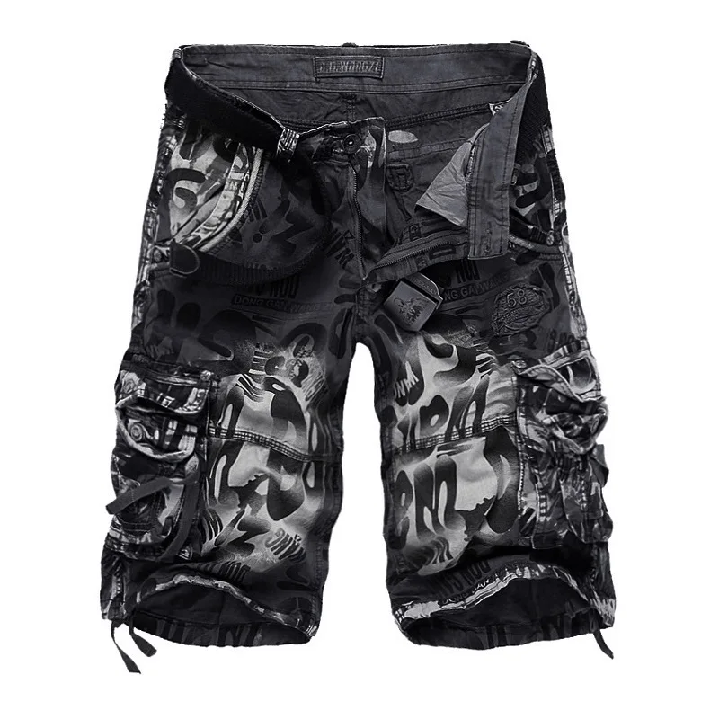 Dark gray Летние модные мужские камуфляжные военные Карго повседневные мужские шорты с несколькими карманами свободные рабочие шорты джинсовые шорты до колена - Цвет: Dark gray