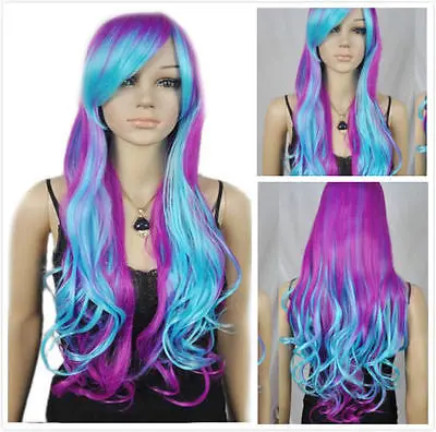 Lady Blue Purple Mixed Long Heat Resistant Hair Cosplay Costume Wave Curly Wigs |
